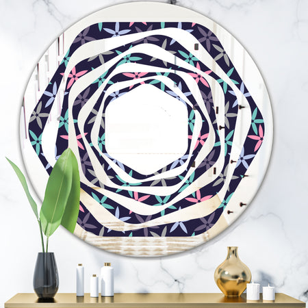 Retro Abstract Flower Design V - Modern Round or Oval Wall Mirror - Whirl