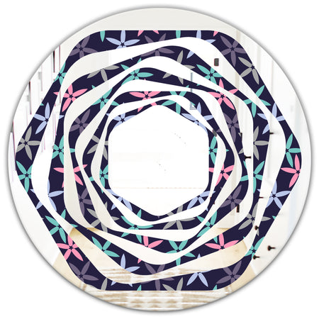 Retro Abstract Flower Design V - Modern Round or Oval Wall Mirror - Whirl