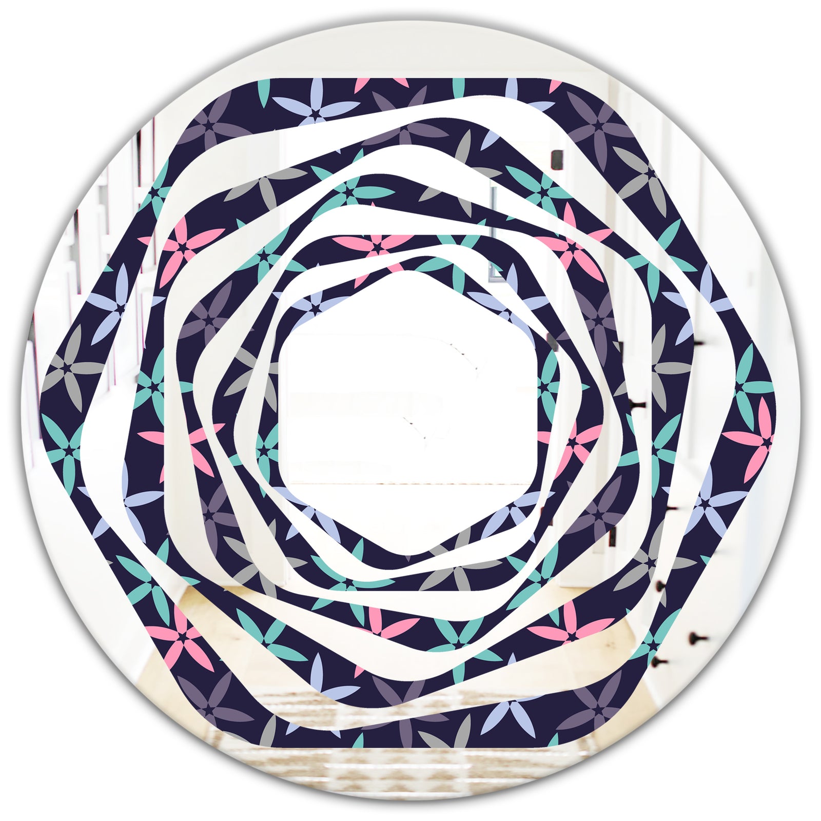 Retro Abstract Flower Design V - Modern Round or Oval Wall Mirror - Whirl