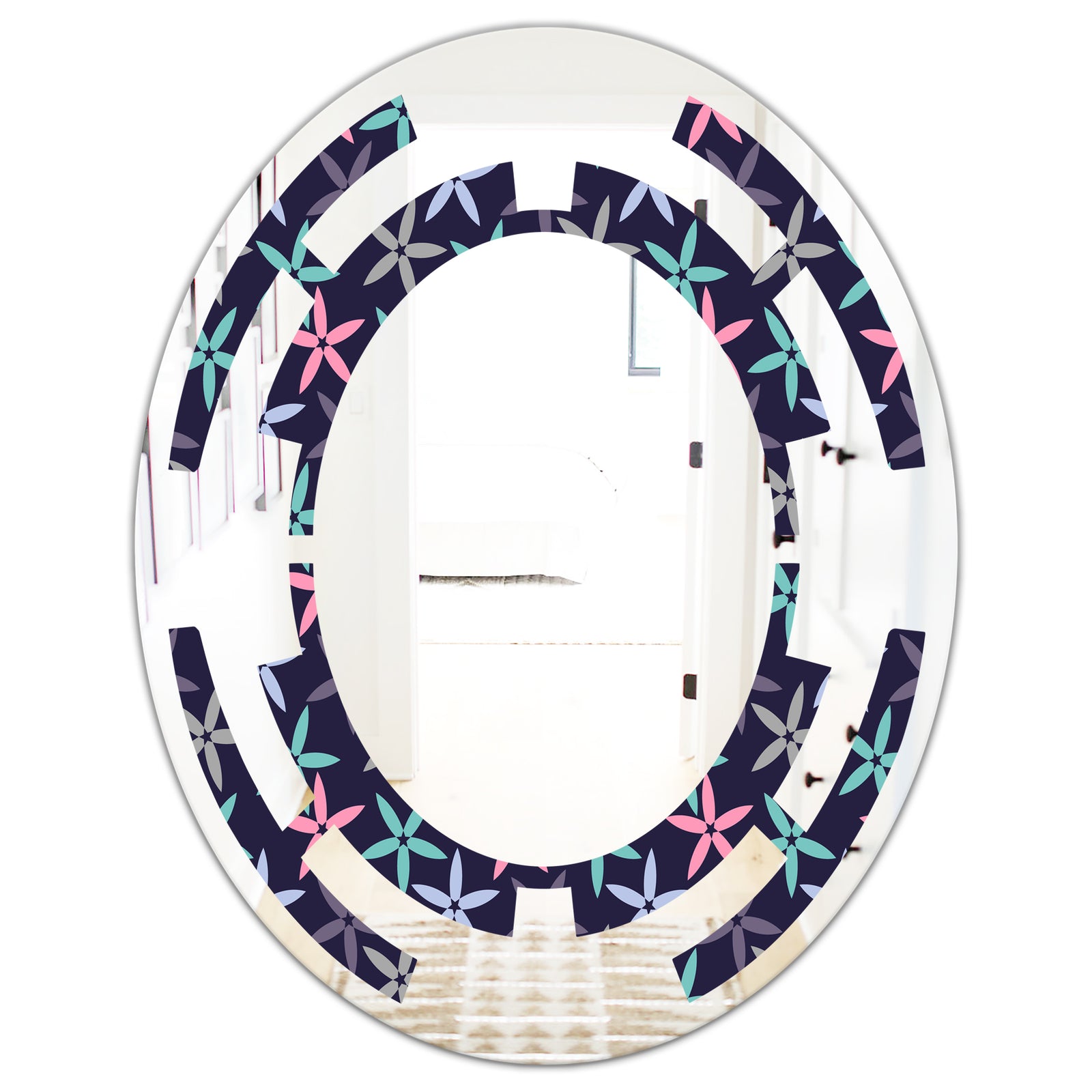 Retro Abstract Flower Design V - Modern Round or Oval Wall Mirror - Space
