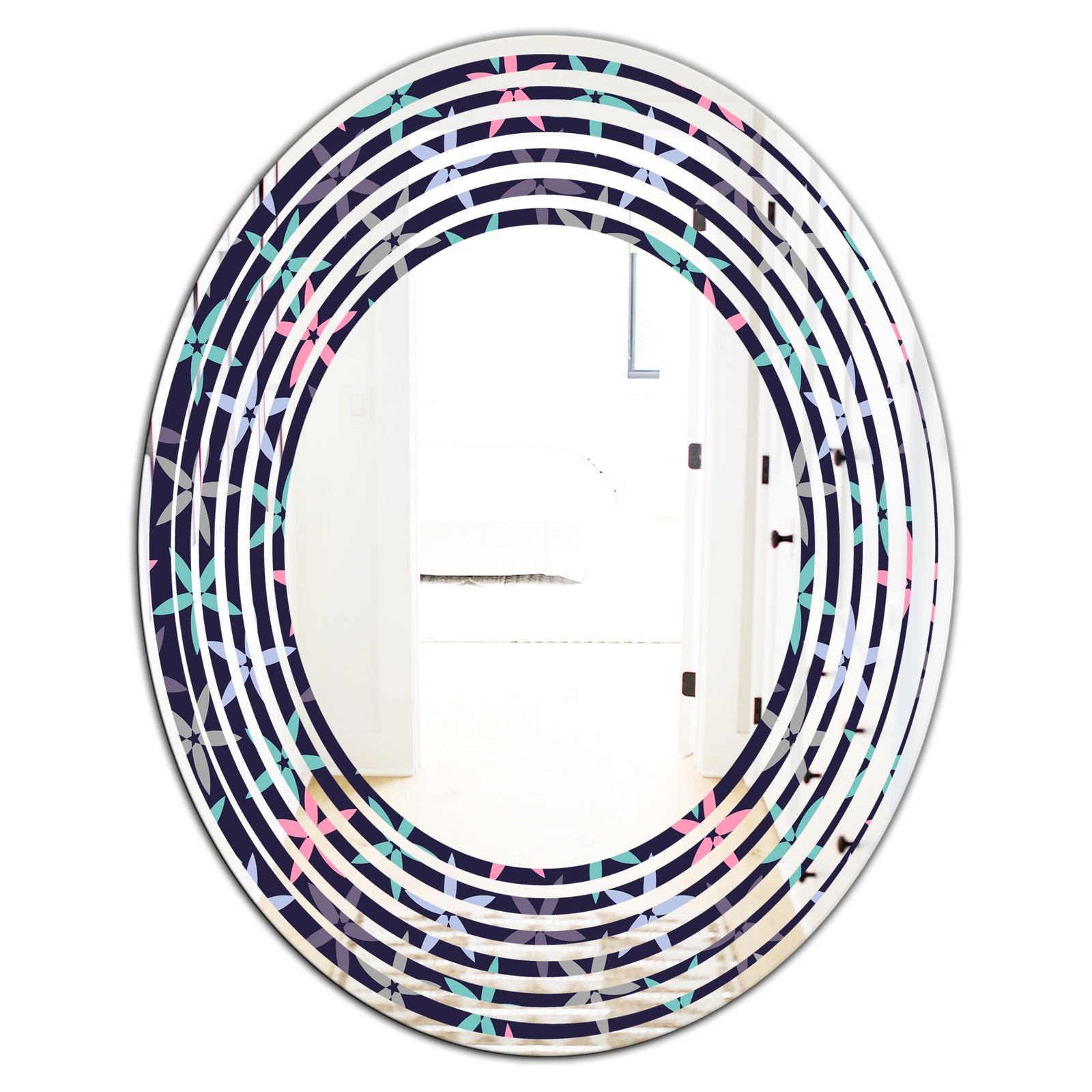 Retro Abstract Flower Design V - Modern Round or Oval Wall Mirror - Wave