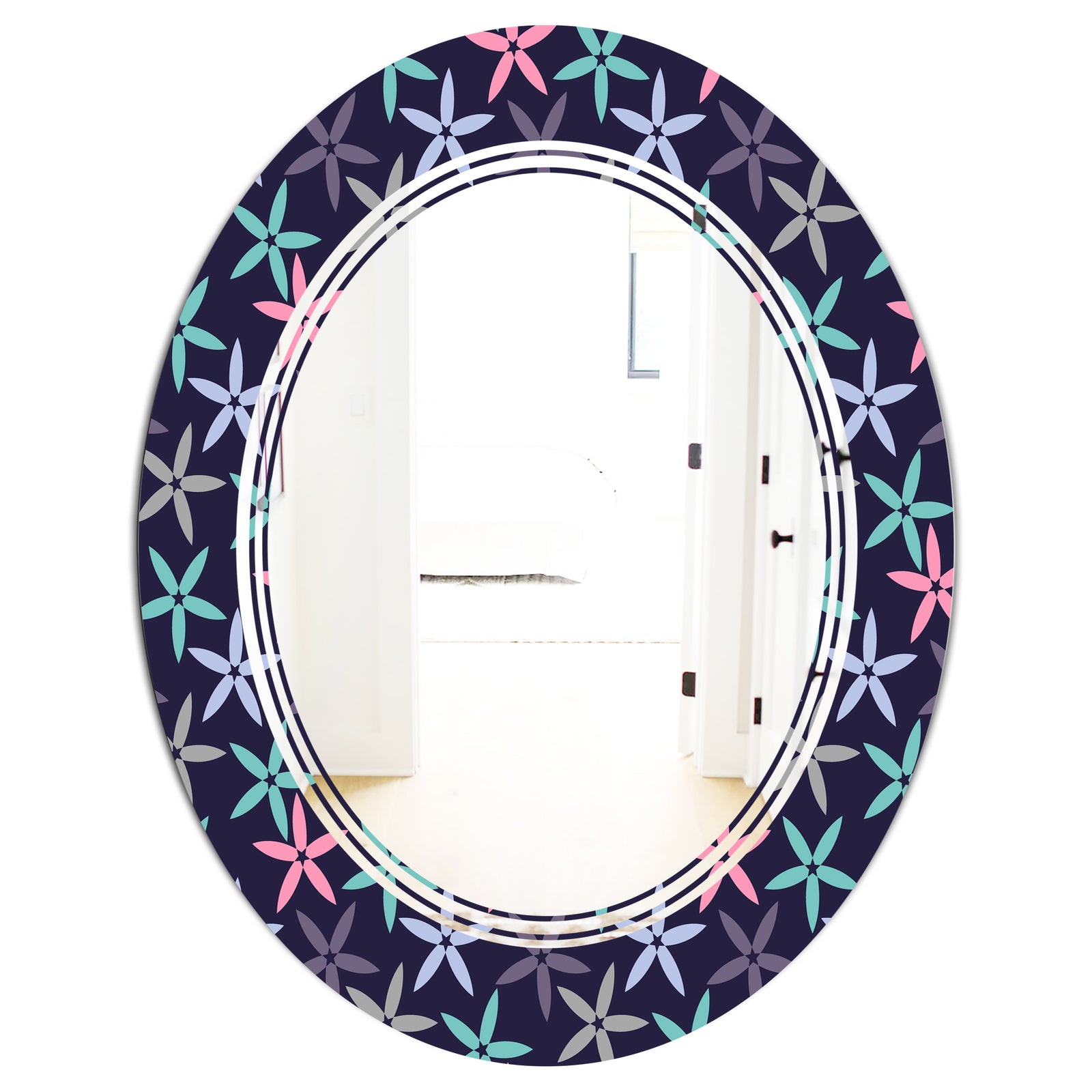 Retro Abstract Flower Design V - Modern Round or Oval Wall Mirror - Triple C