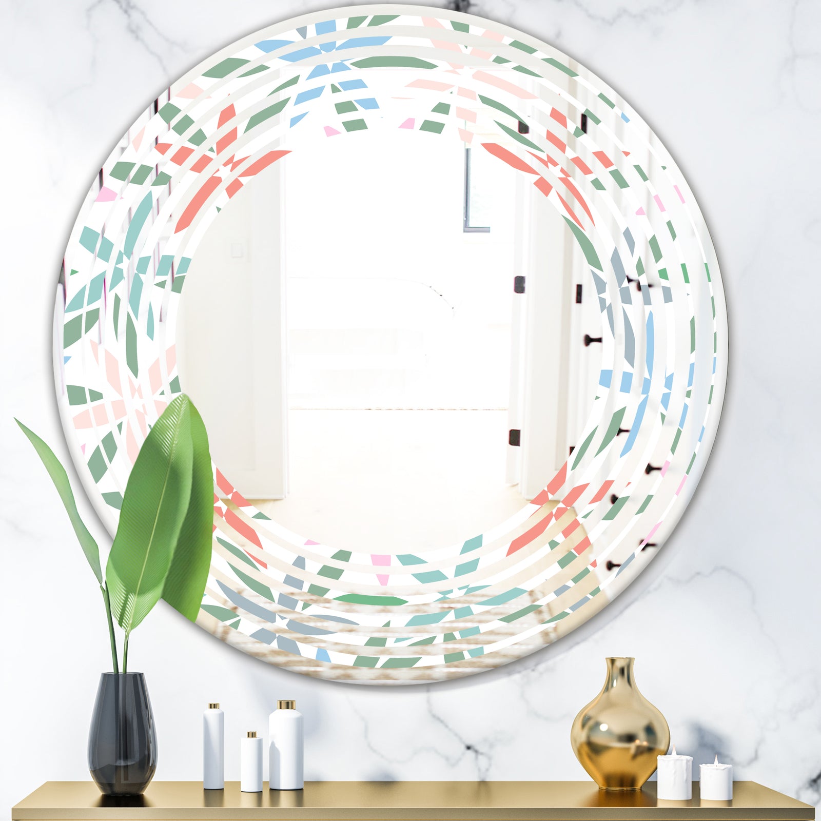 Retro Abstract Flower Design III - Modern Round or Oval Wall Mirror - Wave
