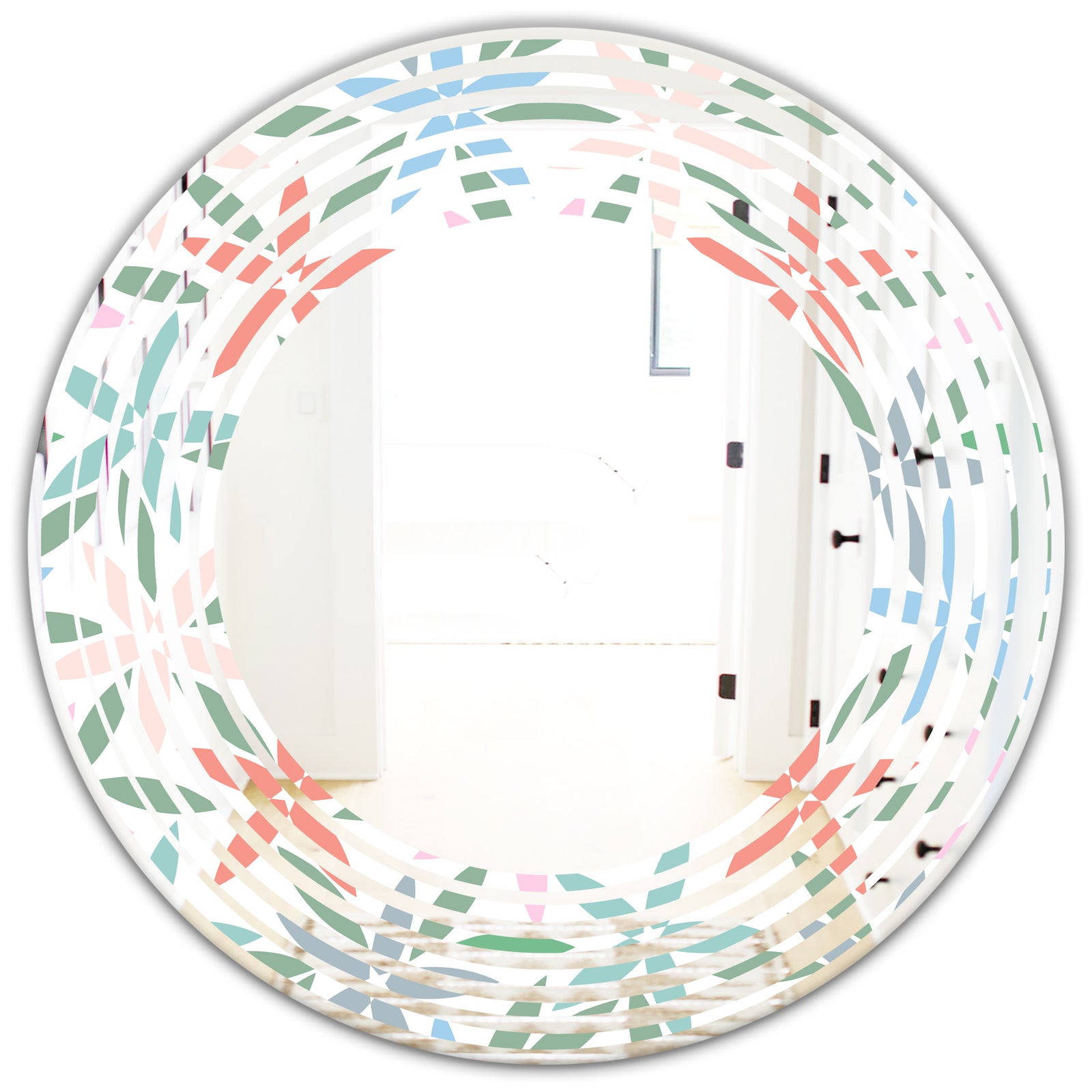 Retro Abstract Flower Design III - Modern Round or Oval Wall Mirror - Wave