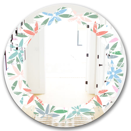 Retro Abstract Flower Design III - Modern Round or Oval Wall Mirror - Leaves