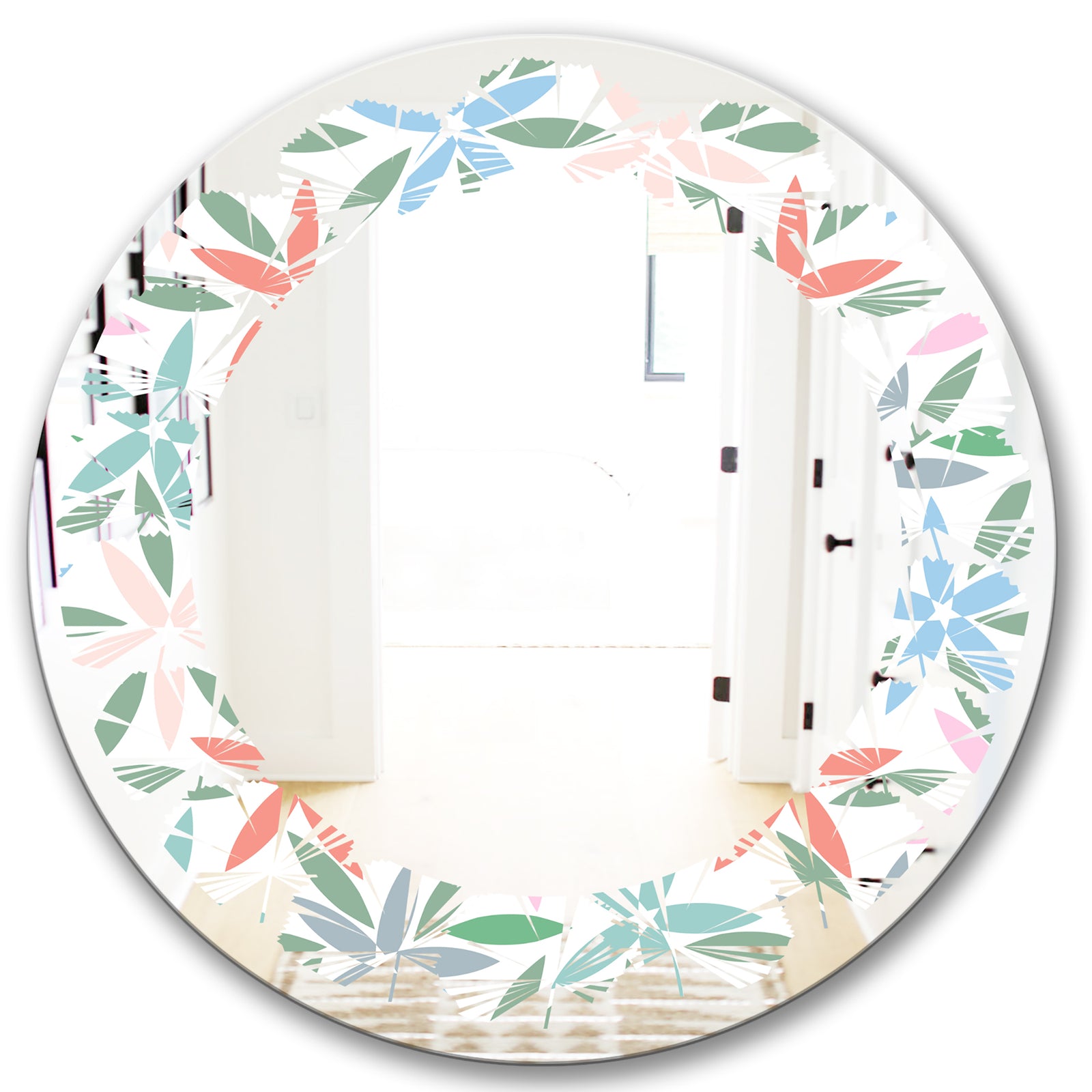 Retro Abstract Flower Design III - Modern Round or Oval Wall Mirror - Leaves