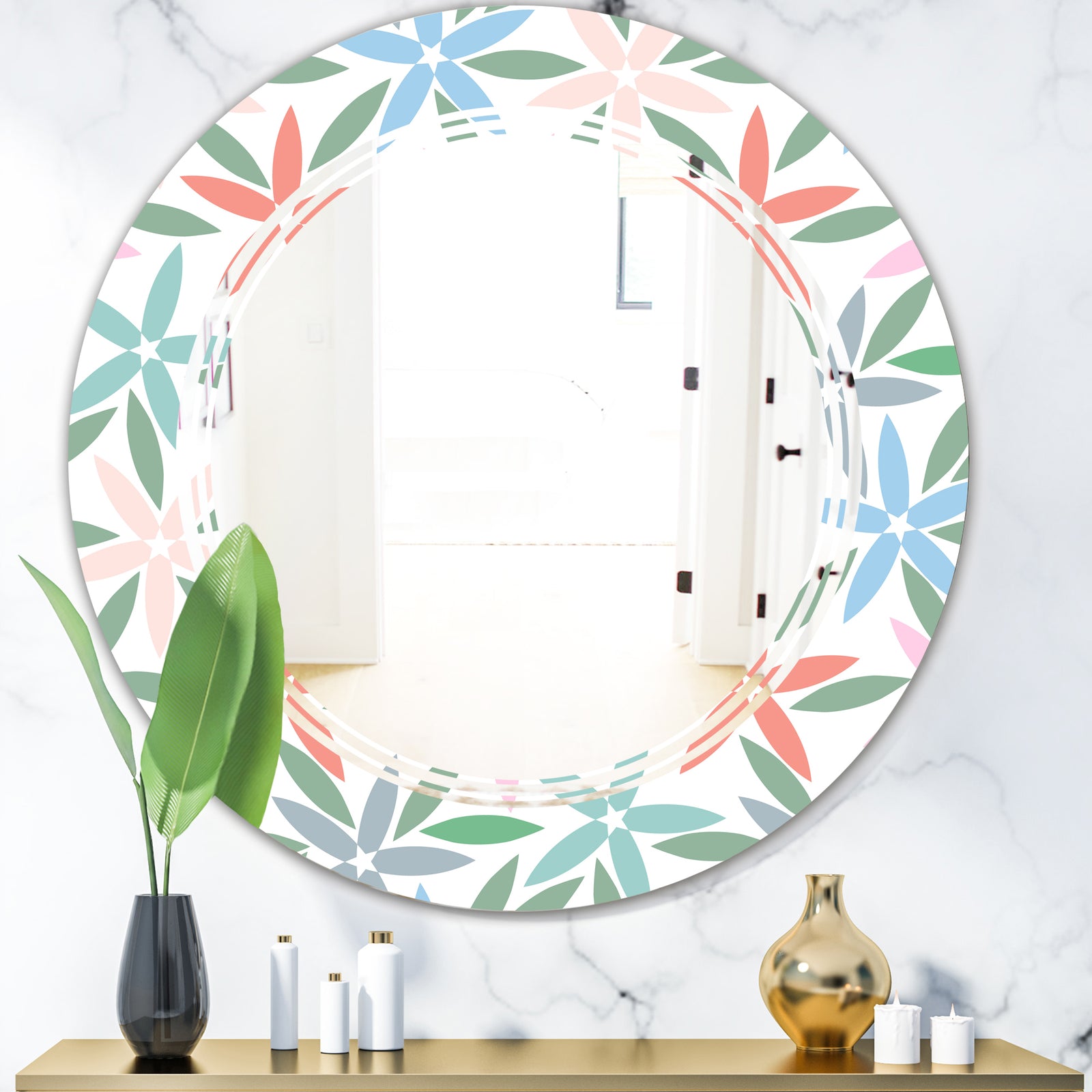 Retro Abstract Flower Design III - Modern Round or Oval Wall Mirror - Triple C