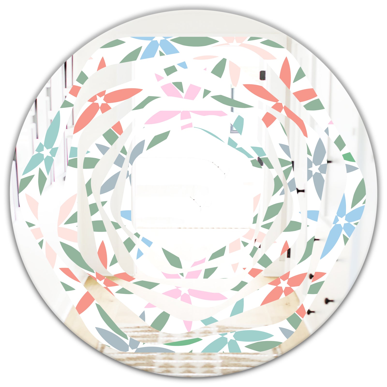 Retro Abstract Flower Design III - Modern Round or Oval Wall Mirror - Whirl