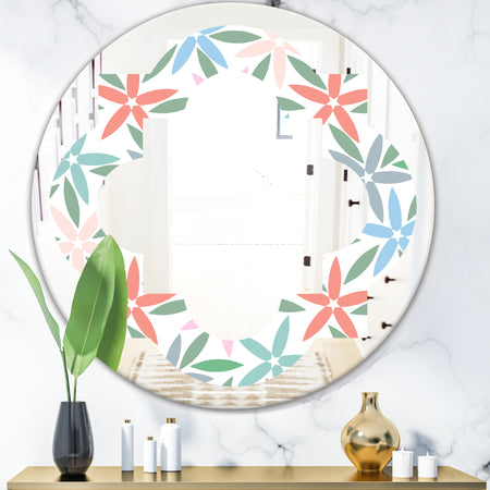 Retro Abstract Flower Design III - Modern Round or Oval Wall Mirror - Quatrefoil