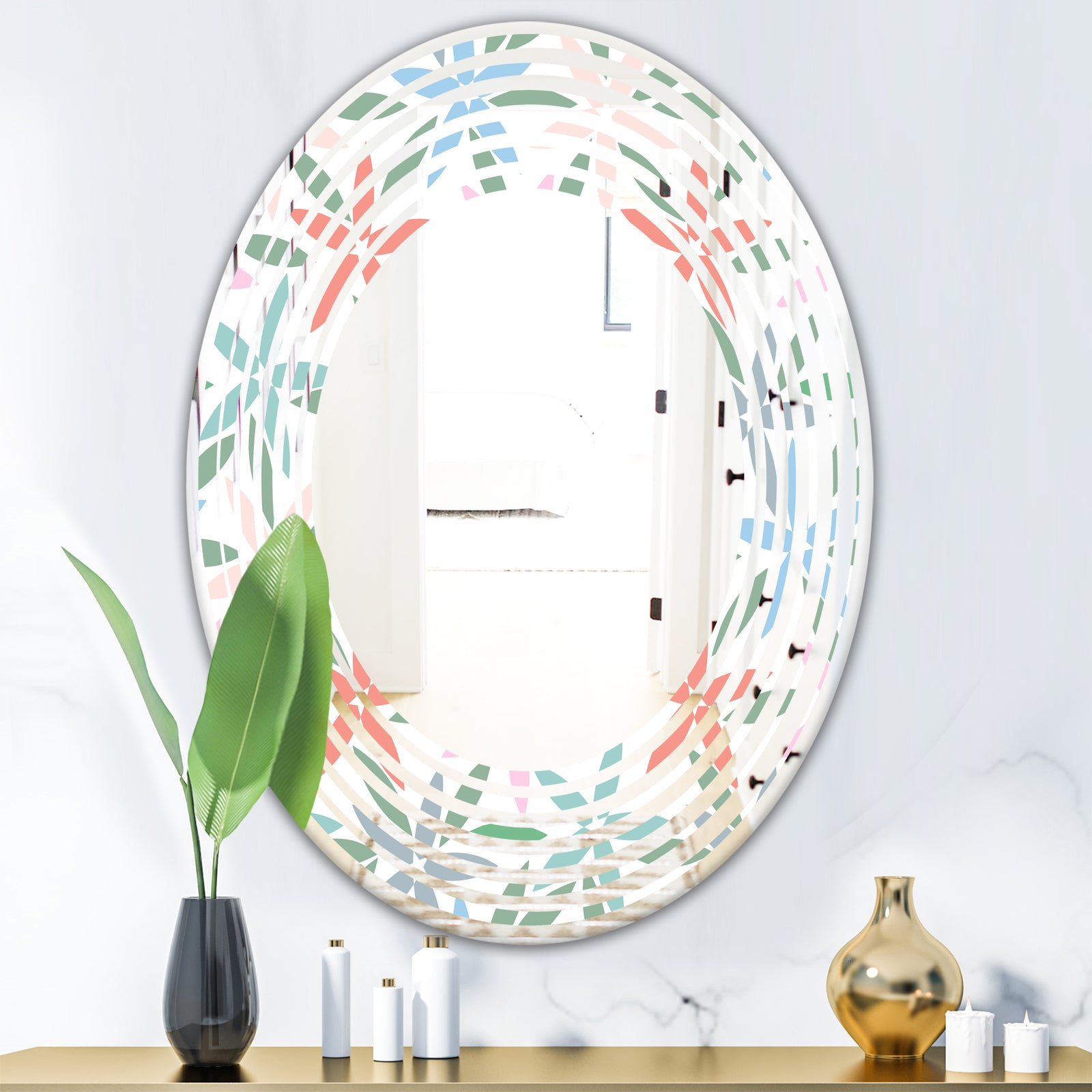 Retro Abstract Flower Design III - Modern Round or Oval Wall Mirror - Wave