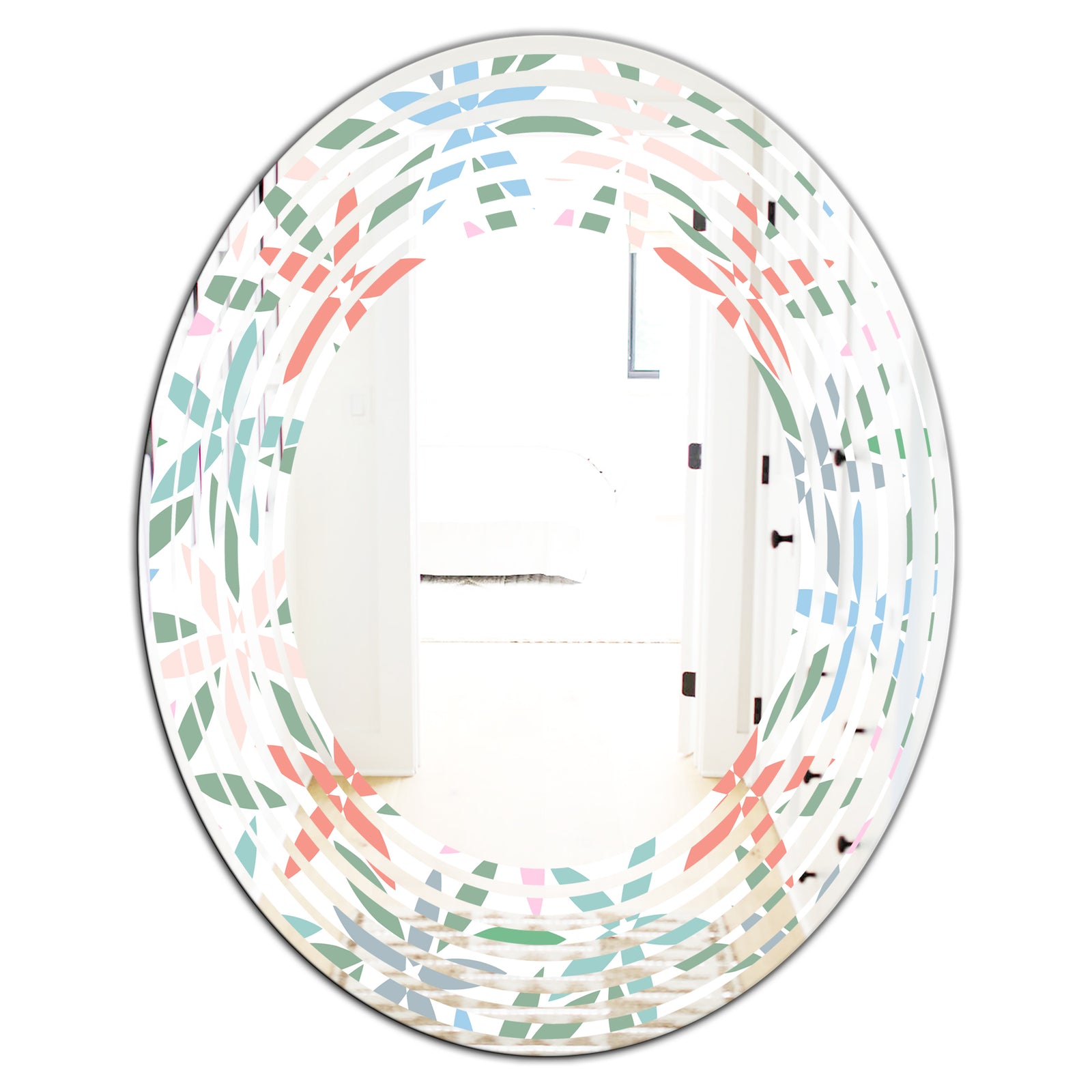 Retro Abstract Flower Design III - Modern Round or Oval Wall Mirror - Wave
