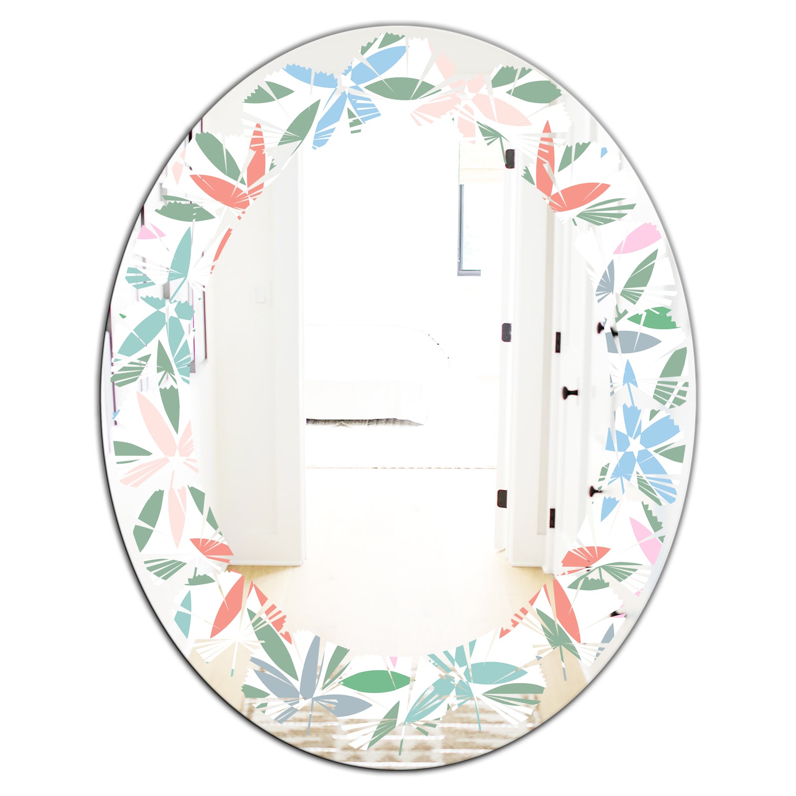 Retro Abstract Flower Design III - Modern Round or Oval Wall Mirror - Leaves