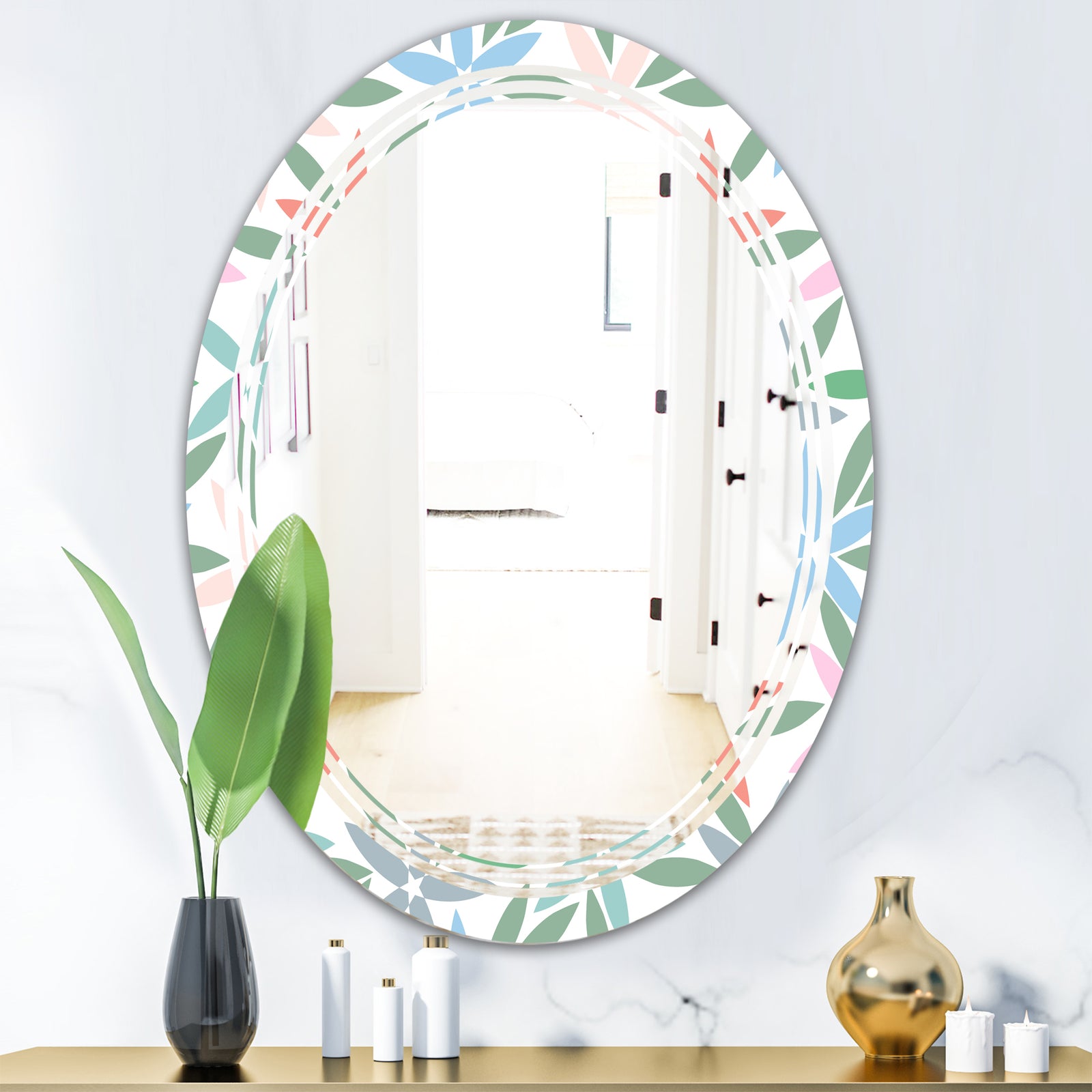 Retro Abstract Flower Design III - Modern Round or Oval Wall Mirror - Triple C