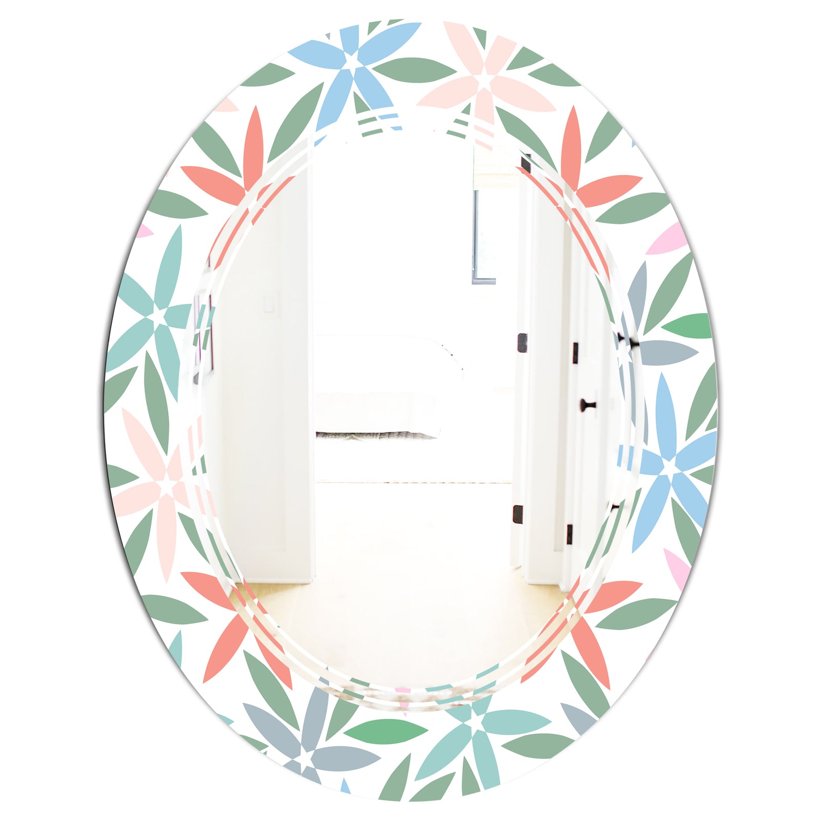 Retro Abstract Flower Design III - Modern Round or Oval Wall Mirror - Triple C