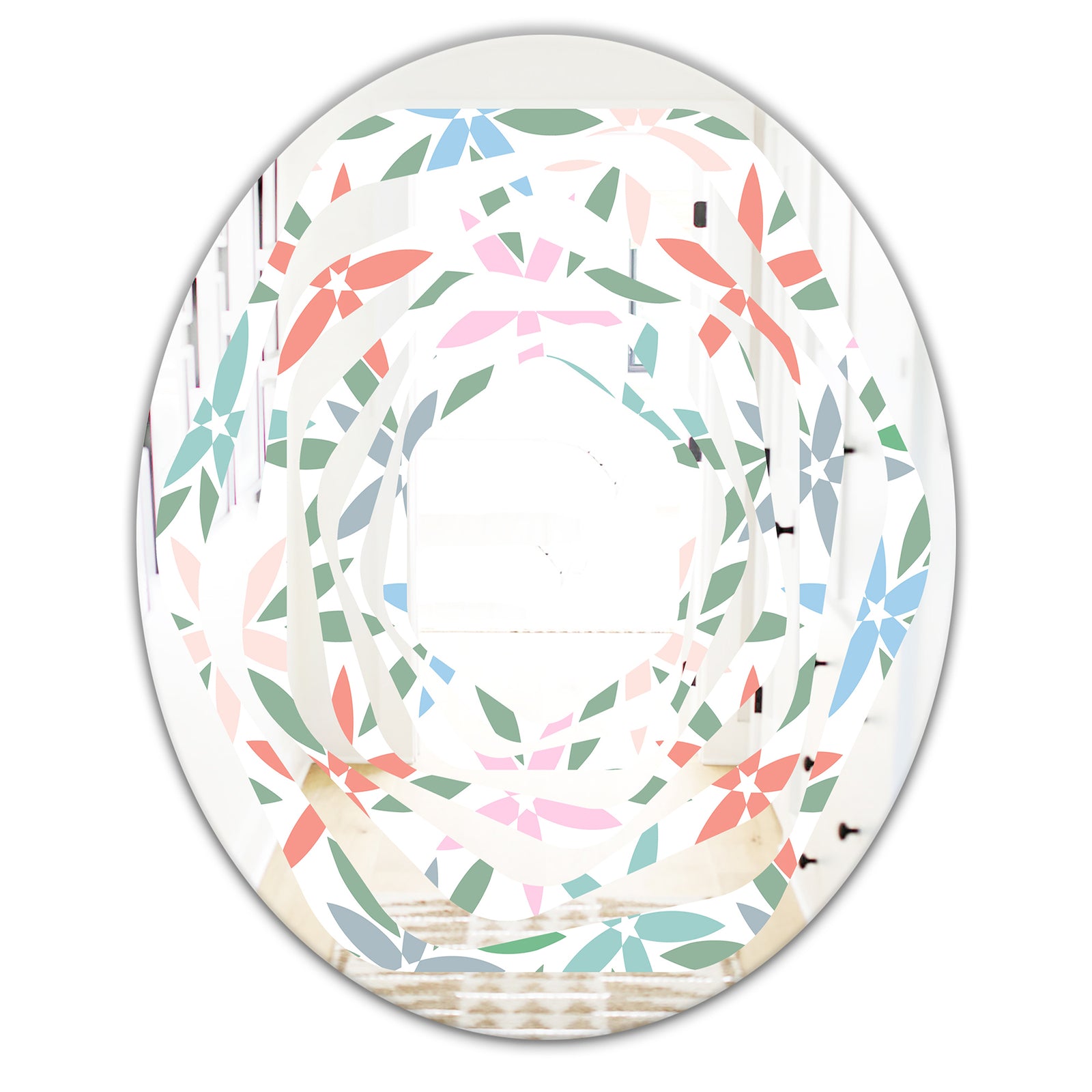 Retro Abstract Flower Design III - Modern Round or Oval Wall Mirror - Whirl