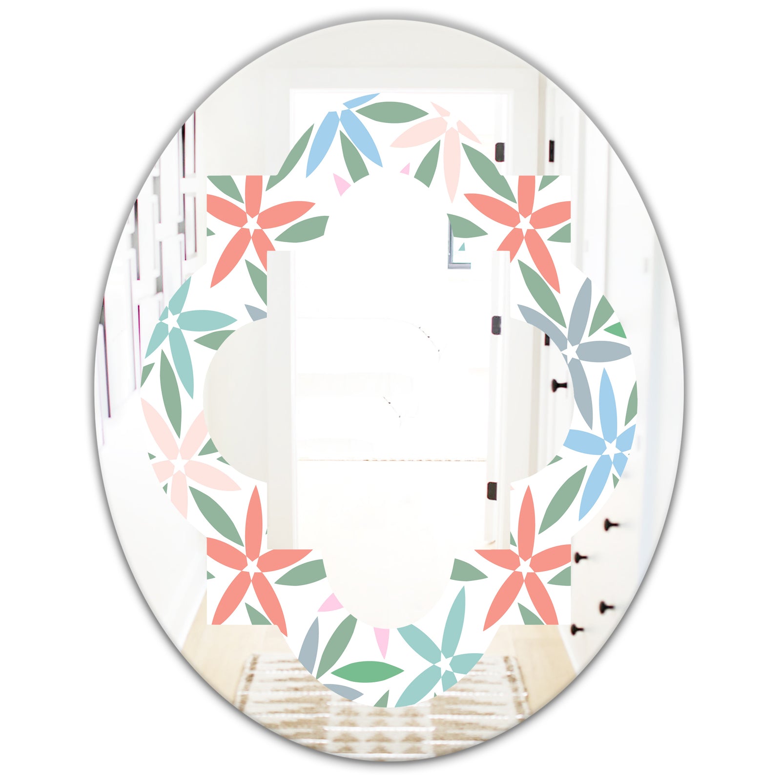 Retro Abstract Flower Design III - Modern Round or Oval Wall Mirror - Quatrefoil