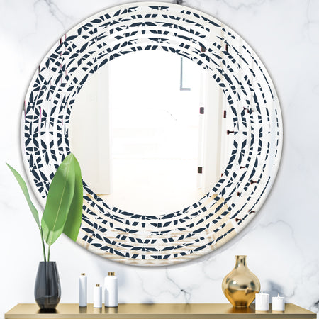 Retro Abstract Flower Design IV - Modern Round or Oval Wall Mirror - Wave