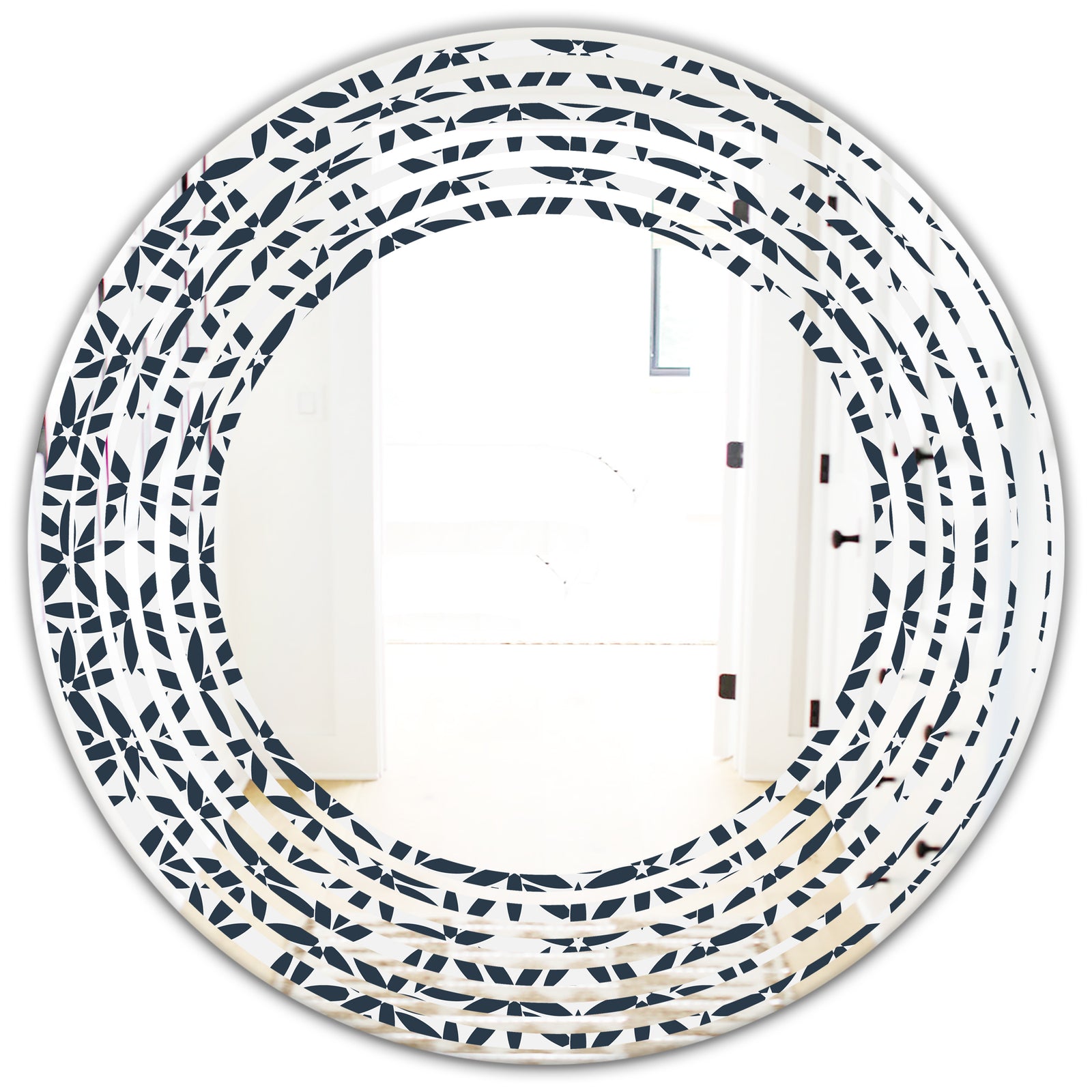 Retro Abstract Flower Design IV - Modern Round or Oval Wall Mirror - Wave