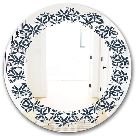 Retro Abstract Flower Design IV - Modern Round or Oval Wall Mirror - Leaves