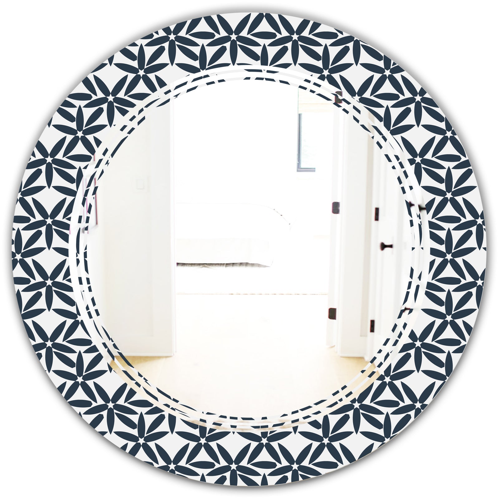 Retro Abstract Flower Design IV - Modern Round or Oval Wall Mirror - Triple C