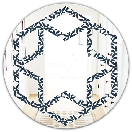 Retro Abstract Flower Design IV - Modern Round or Oval Wall Mirror - Hexagon Star