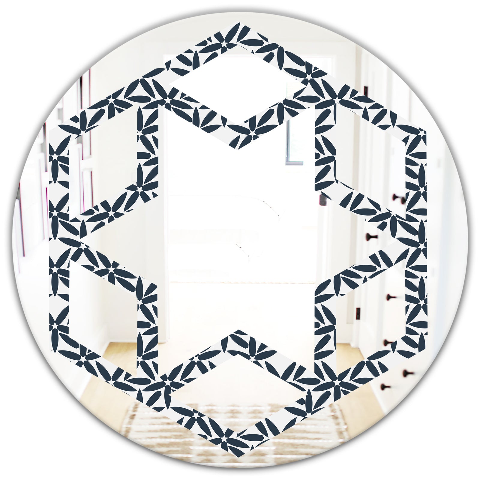 Retro Abstract Flower Design IV - Modern Round or Oval Wall Mirror - Hexagon Star