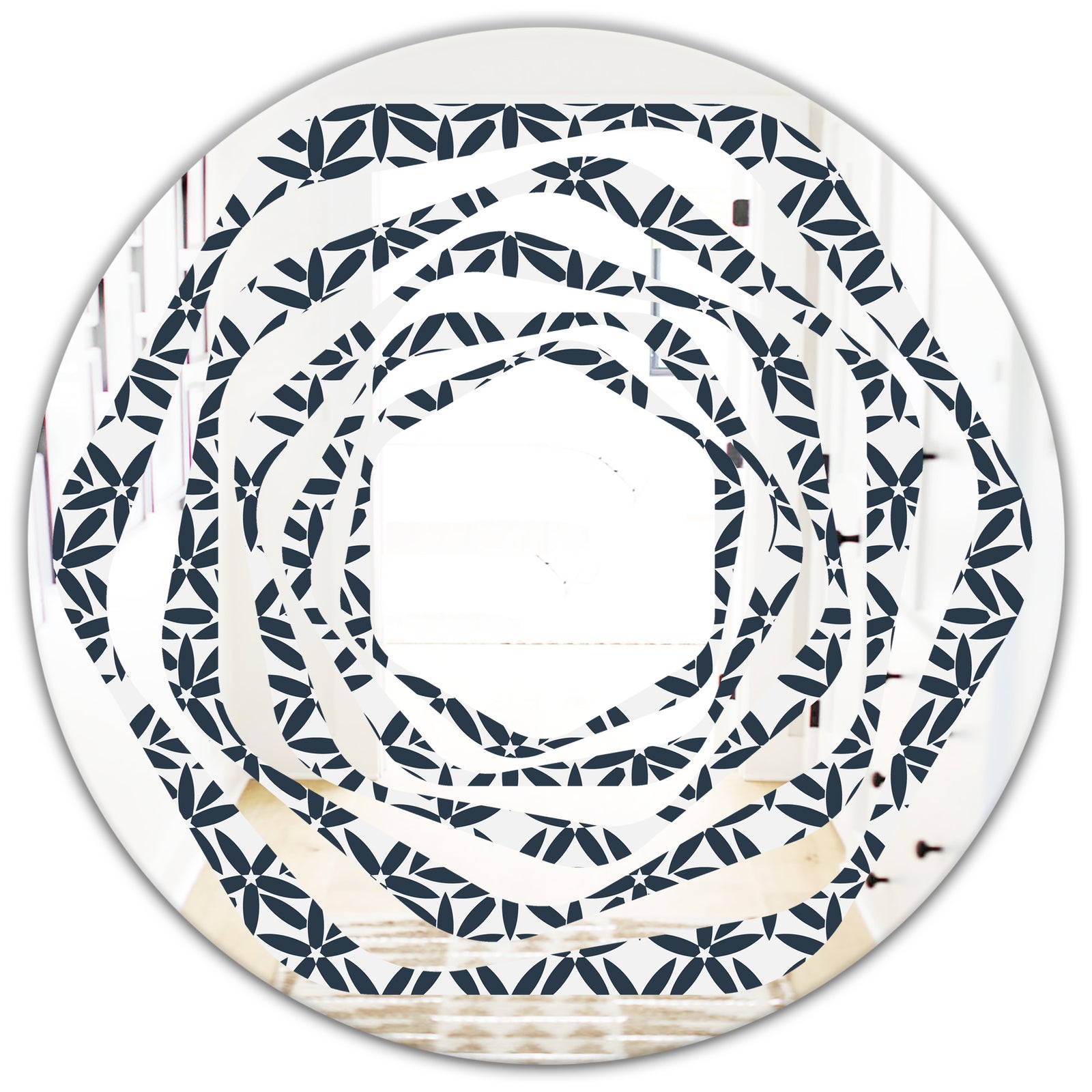 Retro Abstract Flower Design IV - Modern Round or Oval Wall Mirror - Whirl