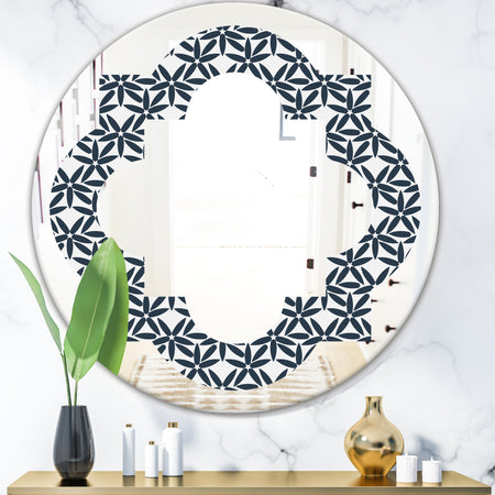 Retro Abstract Flower Design IV - Modern Round or Oval Wall Mirror - Quatrefoil