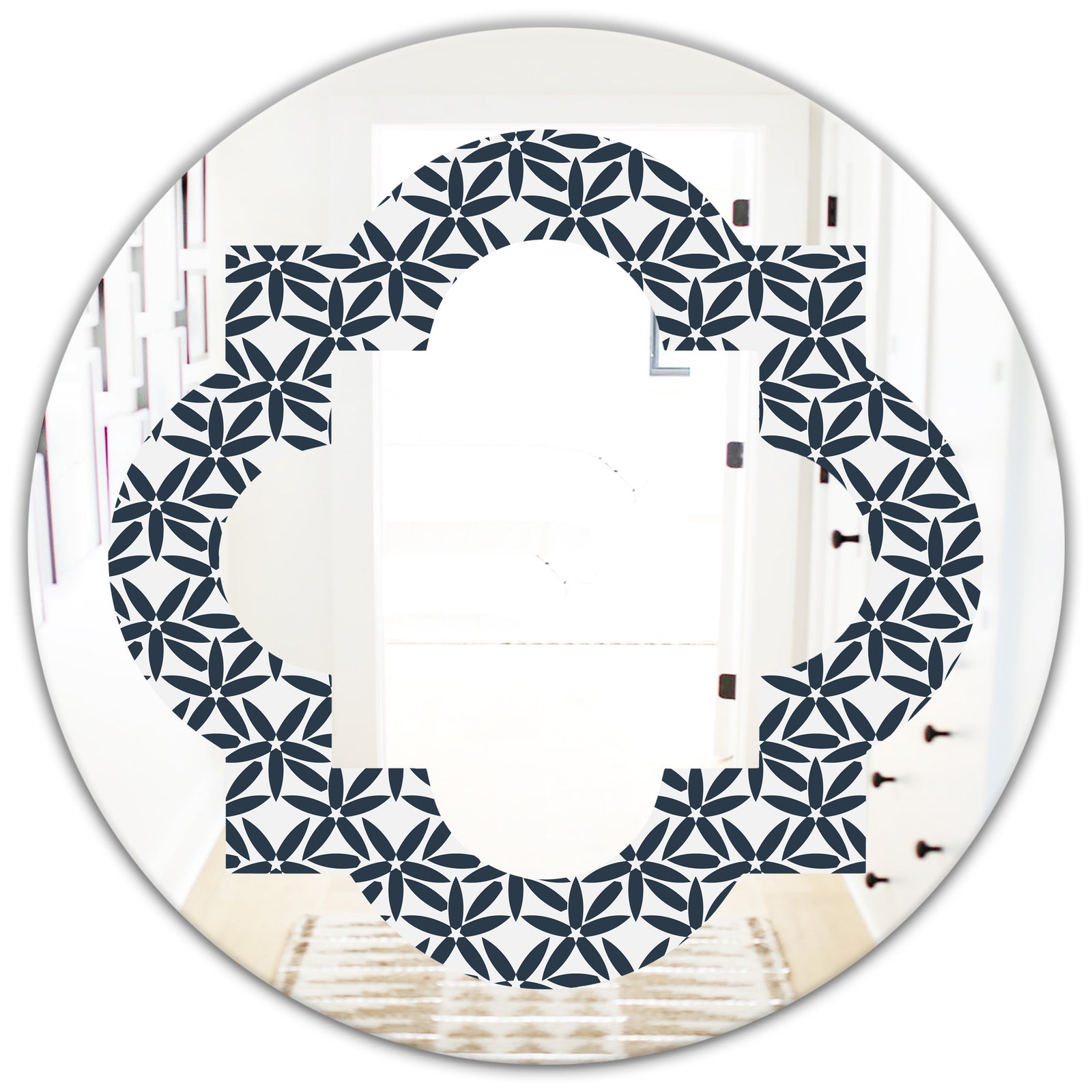 Retro Abstract Flower Design IV - Modern Round or Oval Wall Mirror - Quatrefoil