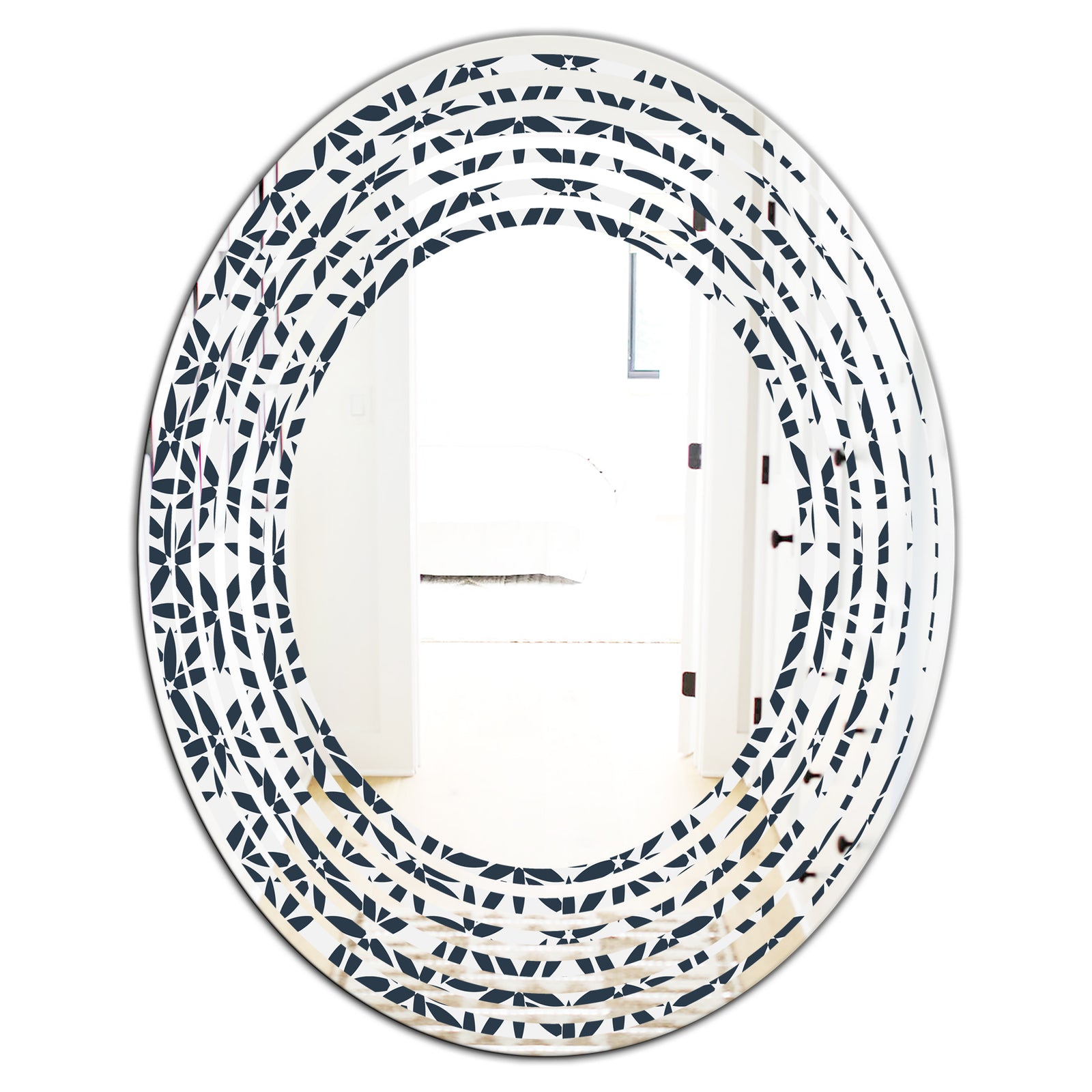 Retro Abstract Flower Design IV - Modern Round or Oval Wall Mirror - Wave