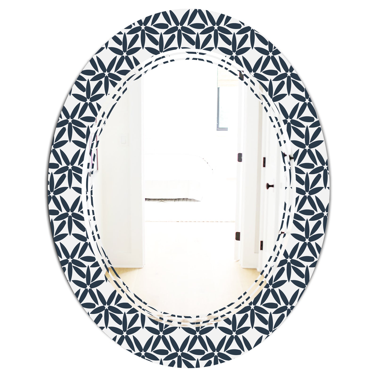Retro Abstract Flower Design IV - Modern Round or Oval Wall Mirror - Triple C