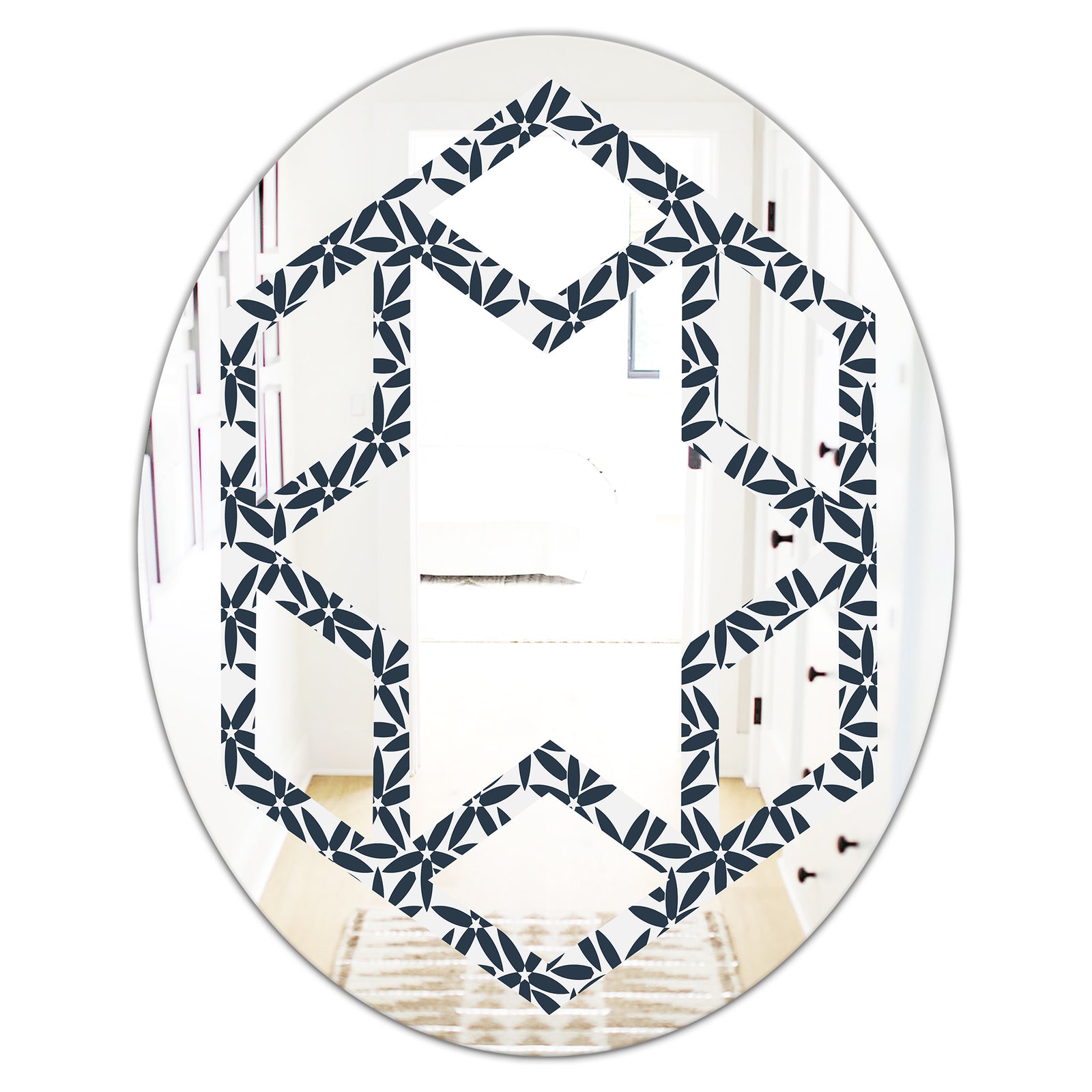 Retro Abstract Flower Design IV - Modern Round or Oval Wall Mirror - Hexagon Star