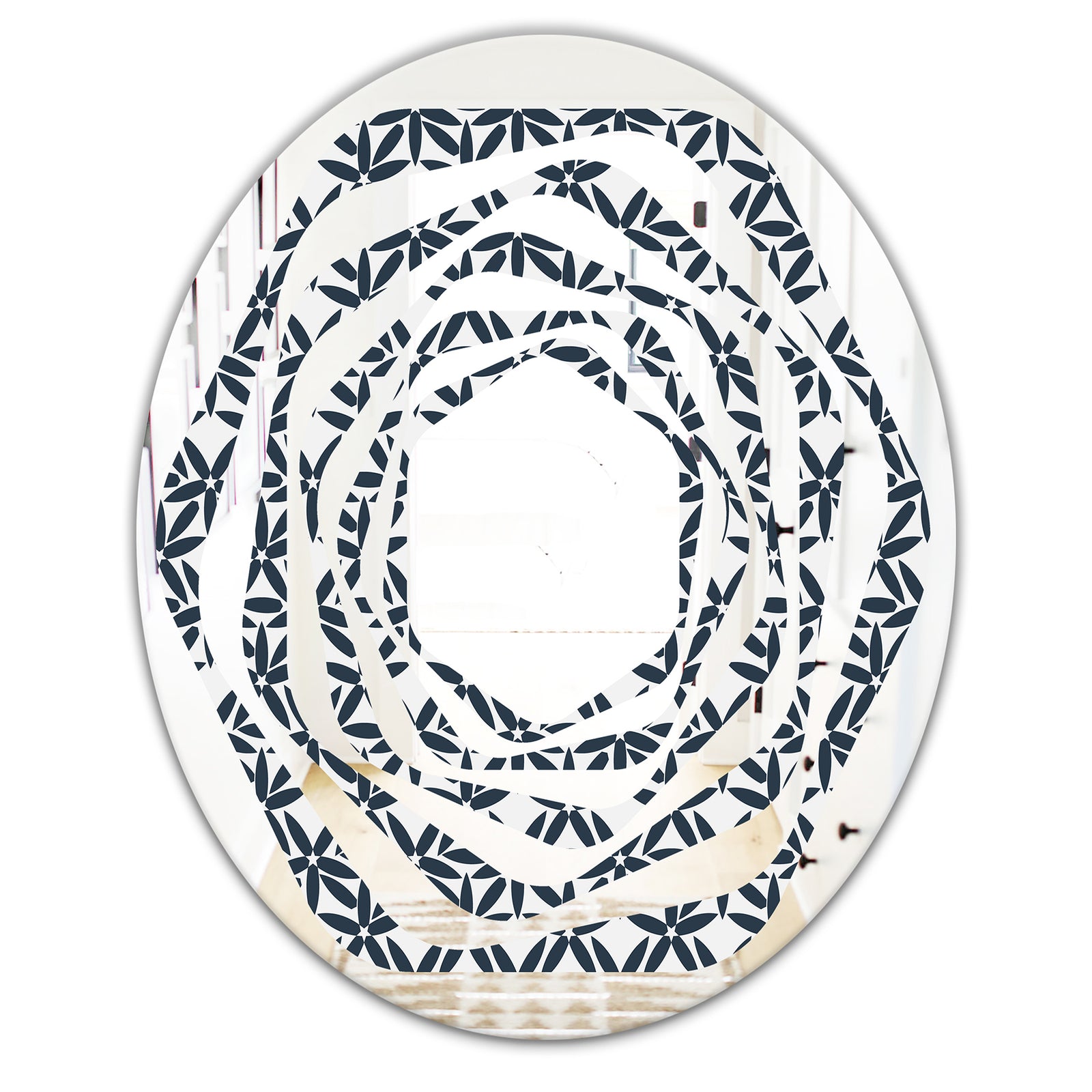 Retro Abstract Flower Design IV - Modern Round or Oval Wall Mirror - Whirl