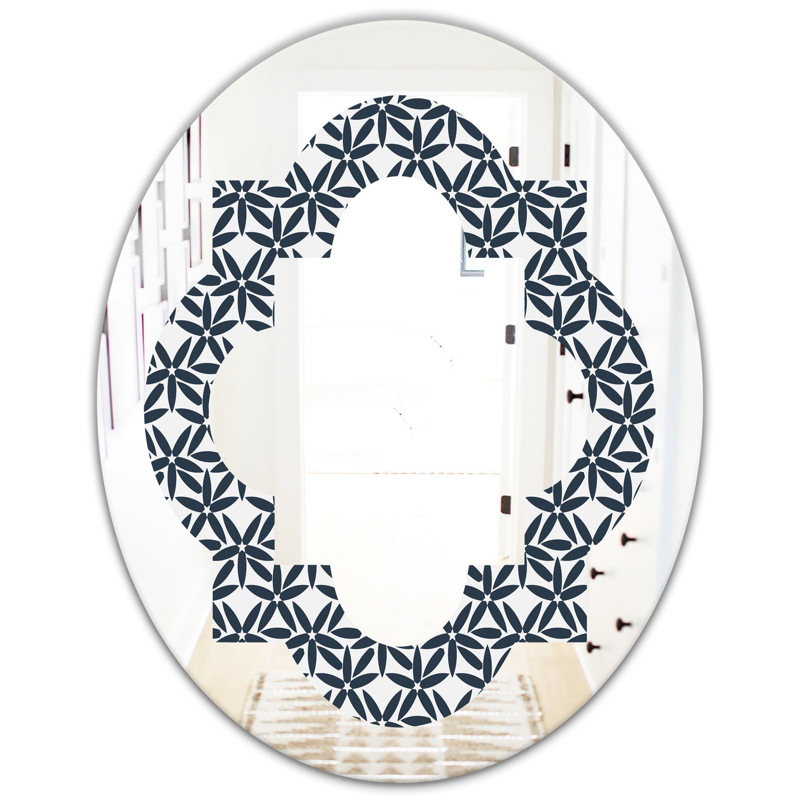 Retro Abstract Flower Design IV - Modern Round or Oval Wall Mirror - Quatrefoil