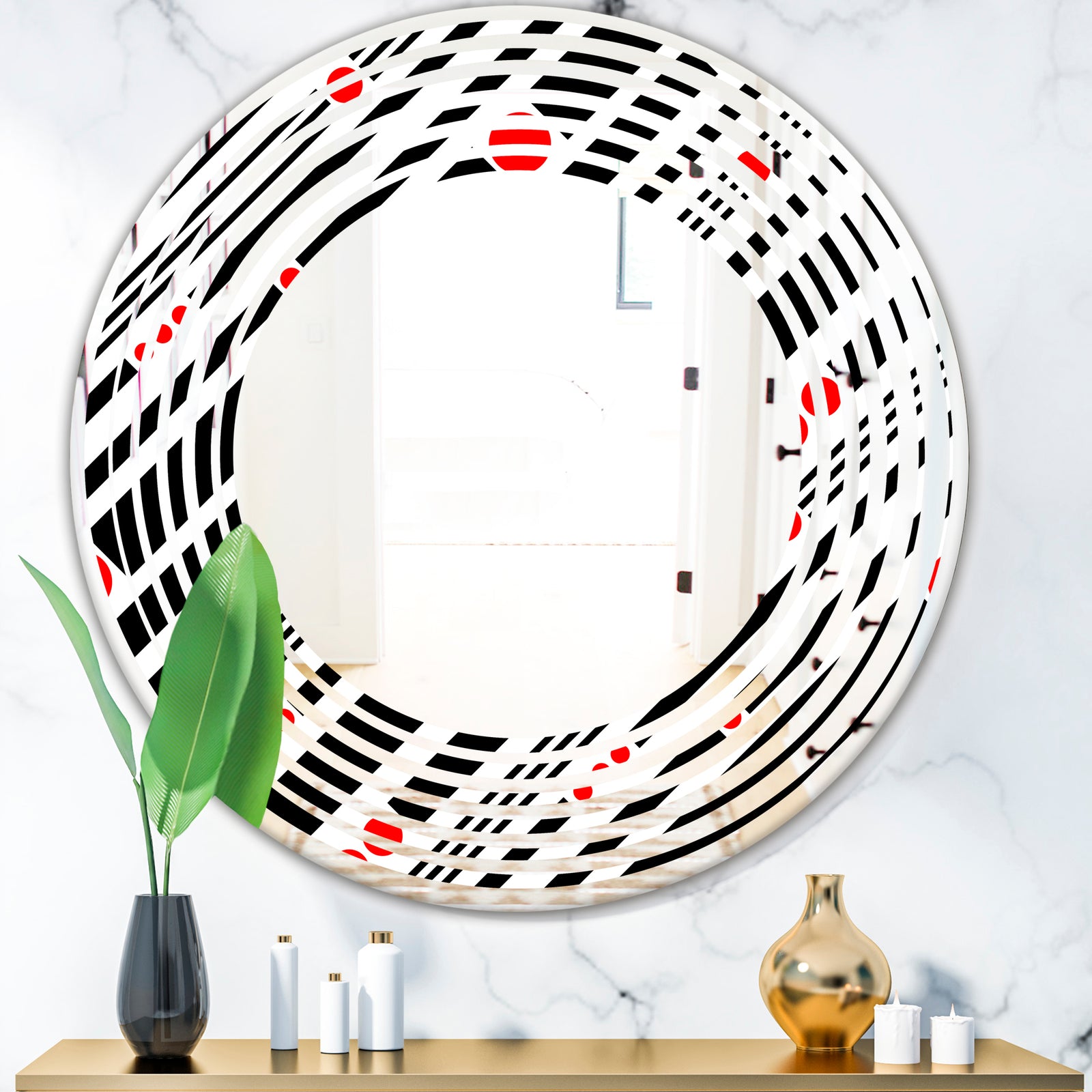 Retro Geometrical Abstract Minimal Pattern XII - Modern Round or Oval Wall Mirror - Wave