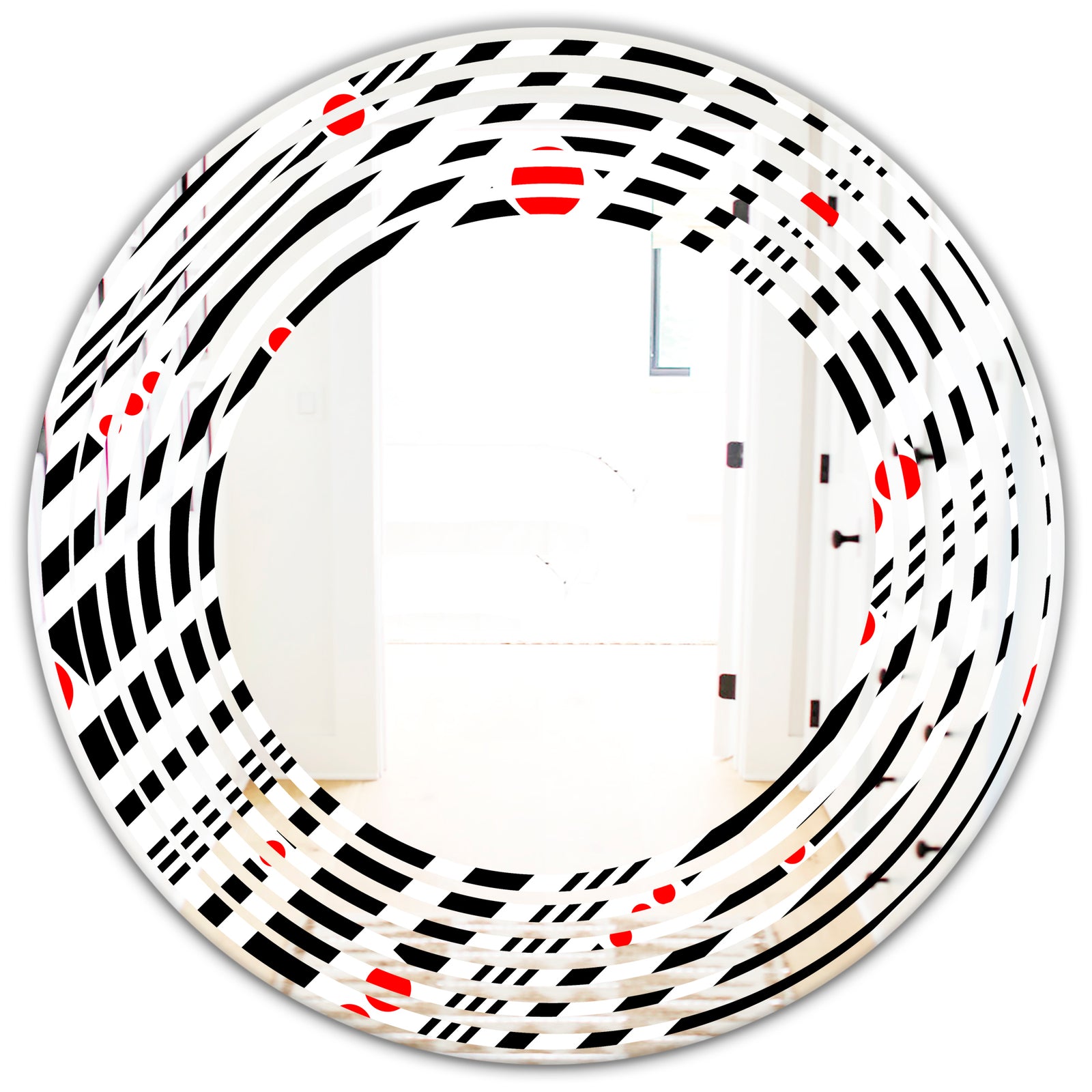 Retro Geometrical Abstract Minimal Pattern XII - Modern Round or Oval Wall Mirror - Wave