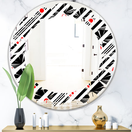 Retro Geometrical Abstract Minimal Pattern XII - Modern Round or Oval Wall Mirror - Leaves