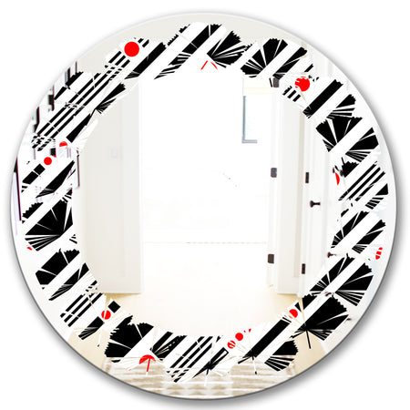 Retro Geometrical Abstract Minimal Pattern XII - Modern Round or Oval Wall Mirror - Leaves