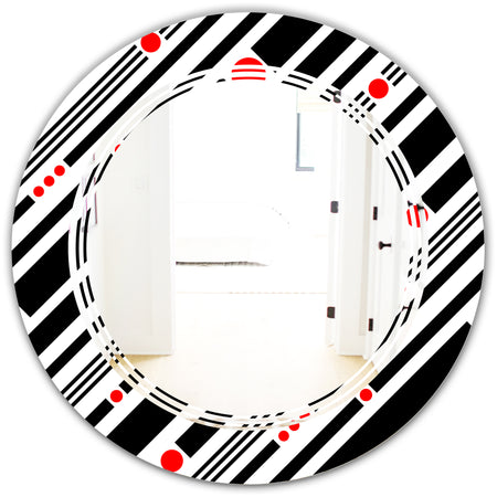 Retro Geometrical Abstract Minimal Pattern XII - Modern Round or Oval Wall Mirror - Triple C