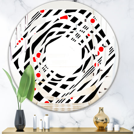 Retro Geometrical Abstract Minimal Pattern XII - Modern Round or Oval Wall Mirror - Whirl