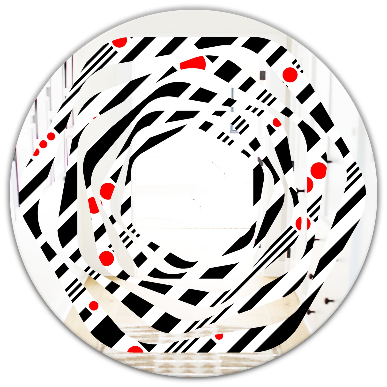 Retro Geometrical Abstract Minimal Pattern XII - Modern Round or Oval Wall Mirror - Whirl