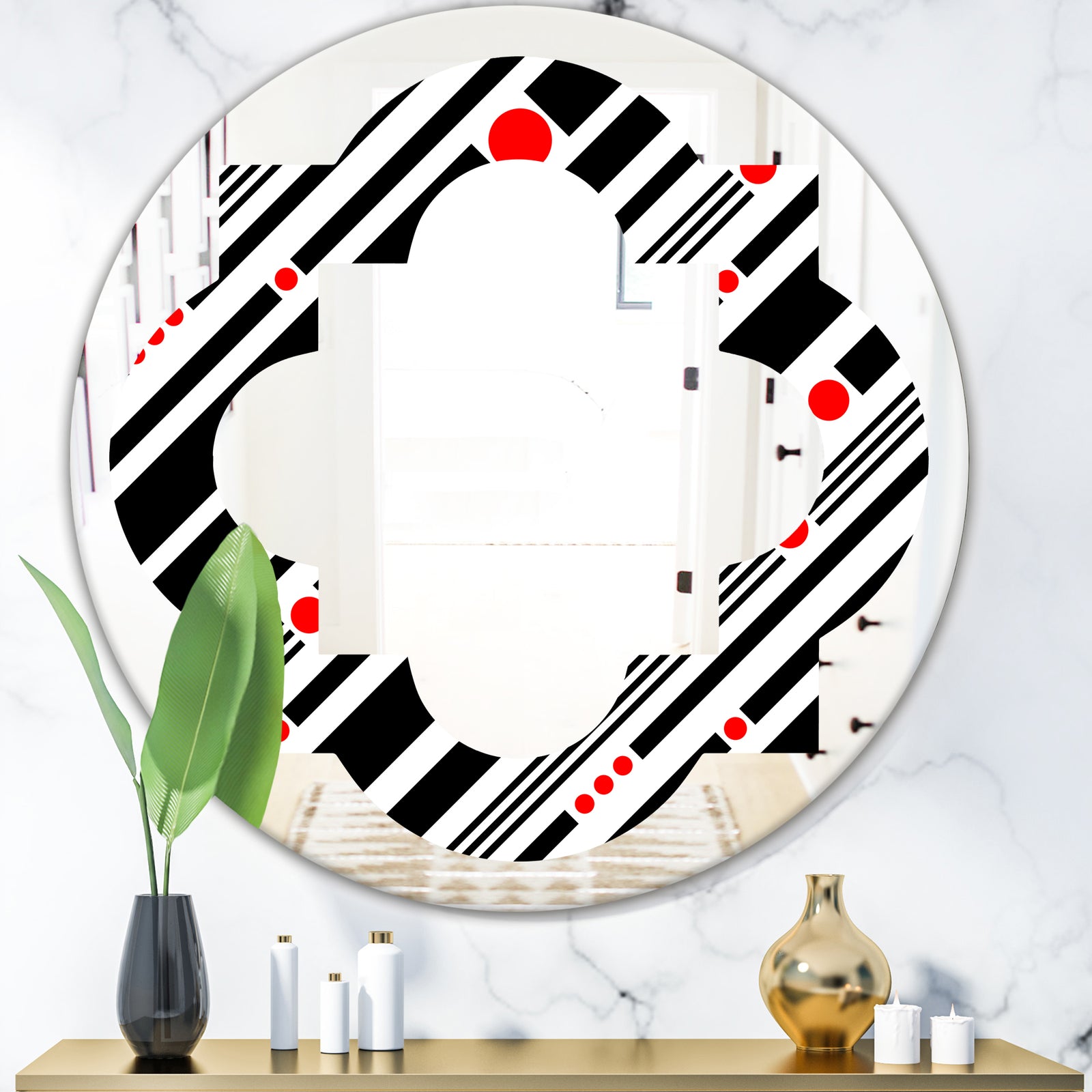 Retro Geometrical Abstract Minimal Pattern XII - Modern Round or Oval Wall Mirror - Quatrefoil