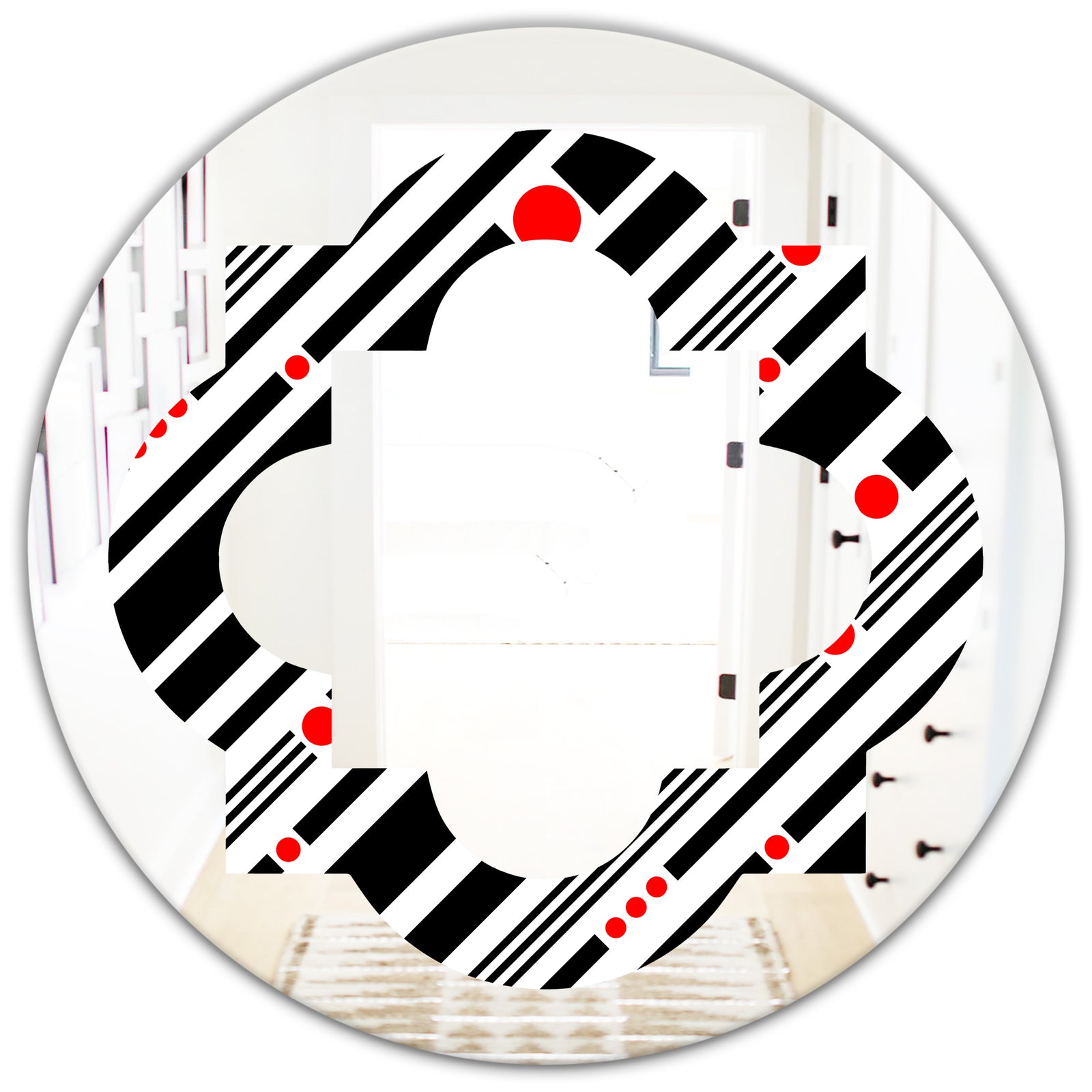 Retro Geometrical Abstract Minimal Pattern XII - Modern Round or Oval Wall Mirror - Quatrefoil