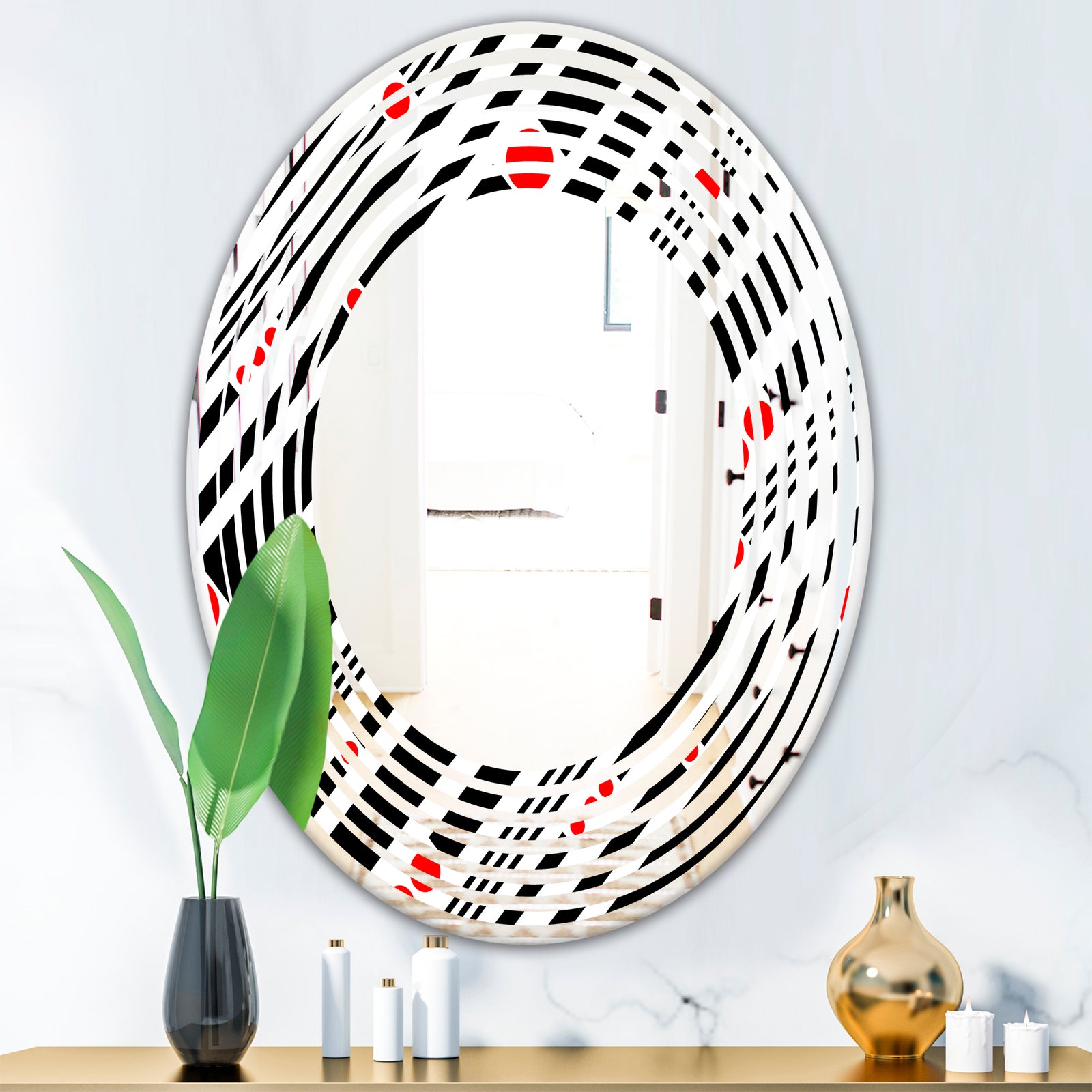 Retro Geometrical Abstract Minimal Pattern XII - Modern Round or Oval Wall Mirror - Wave