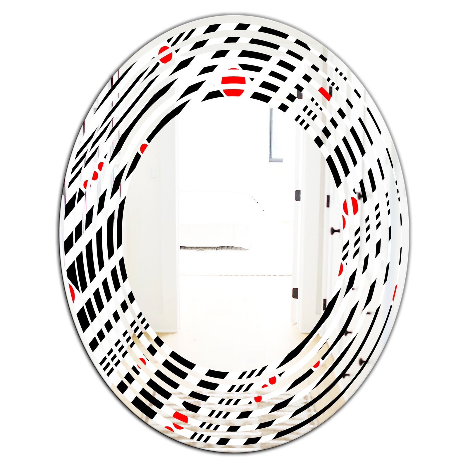 Retro Geometrical Abstract Minimal Pattern XII - Modern Round or Oval Wall Mirror - Wave