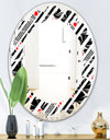 Retro Geometrical Abstract Minimal Pattern XII - Modern Round or Oval Wall Mirror - Leaves