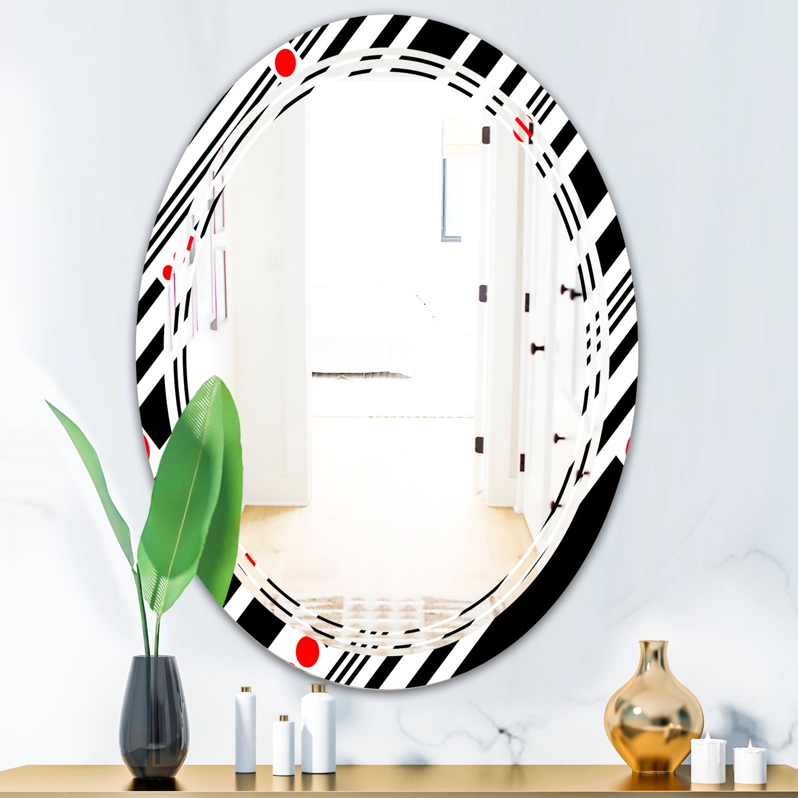 Retro Geometrical Abstract Minimal Pattern XII - Modern Round or Oval Wall Mirror - Triple C