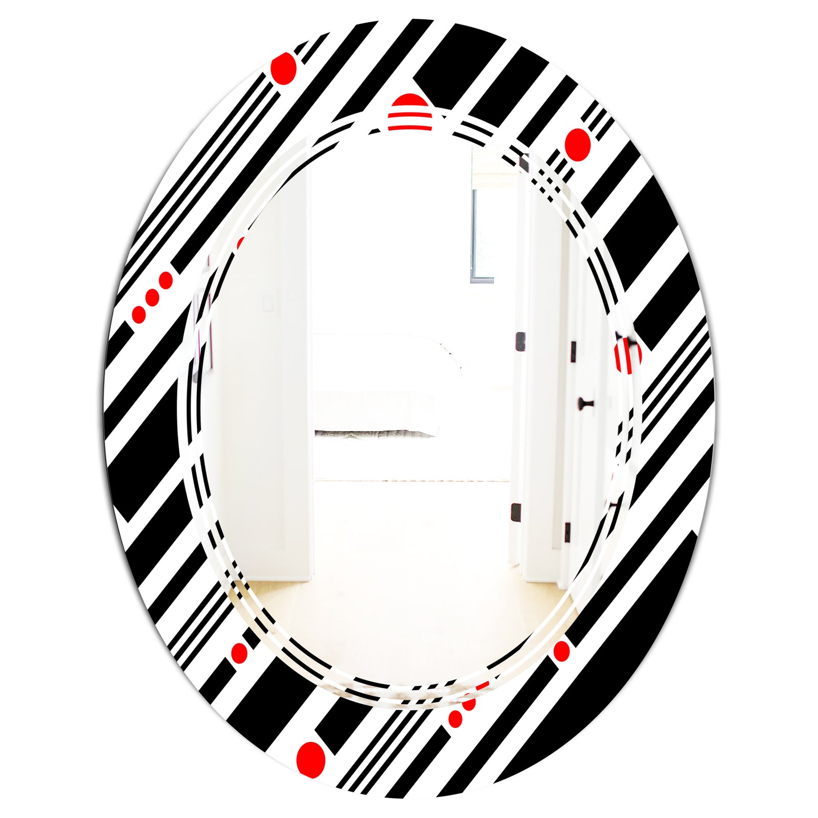 Retro Geometrical Abstract Minimal Pattern XII - Modern Round or Oval Wall Mirror - Triple C
