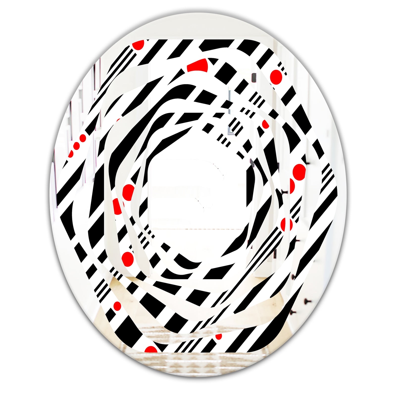 Retro Geometrical Abstract Minimal Pattern XII - Modern Round or Oval Wall Mirror - Whirl
