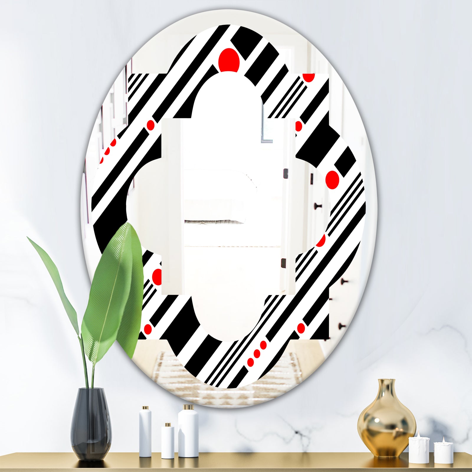 Retro Geometrical Abstract Minimal Pattern XII - Modern Round or Oval Wall Mirror - Quatrefoil